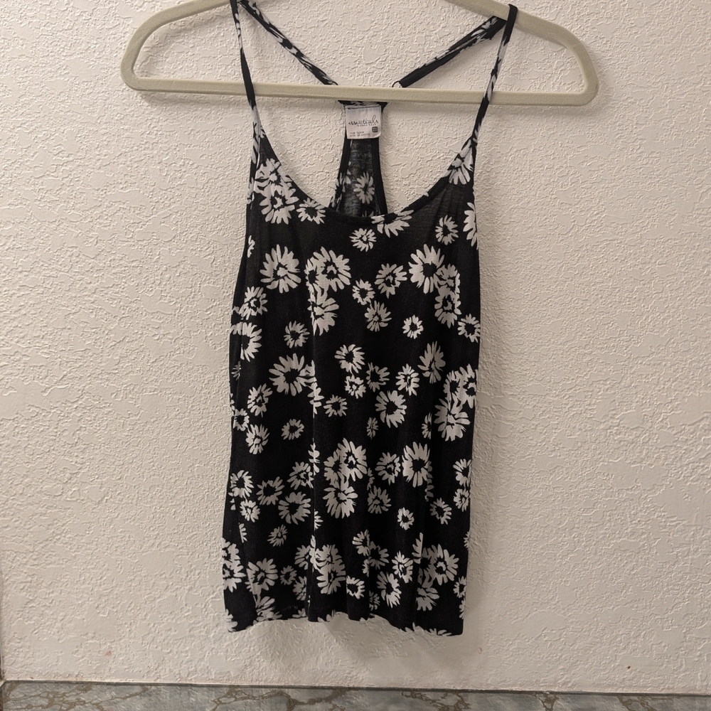 Essentials By Full Tilt Floral Black and White Women's Tank Top